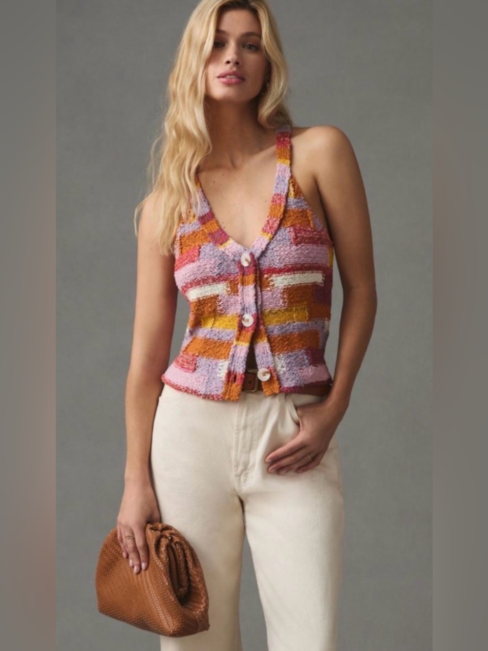 Anthropologie PILCRO Multicolor Patchwork Knit Halter Sweater Vest Tank | XS